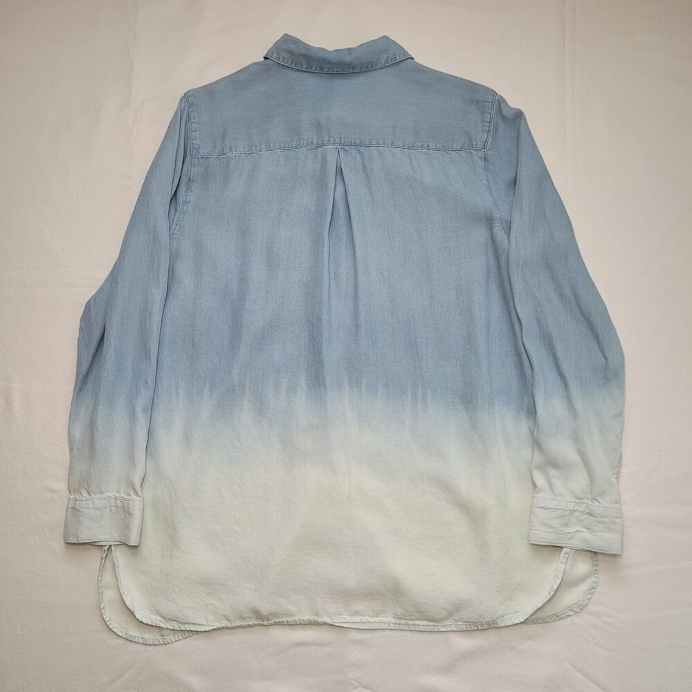 J.Jill Womens Button-Down Tunic Shirt Denim Ombre Blue White Chambray Coastal - Picture 2 of 12